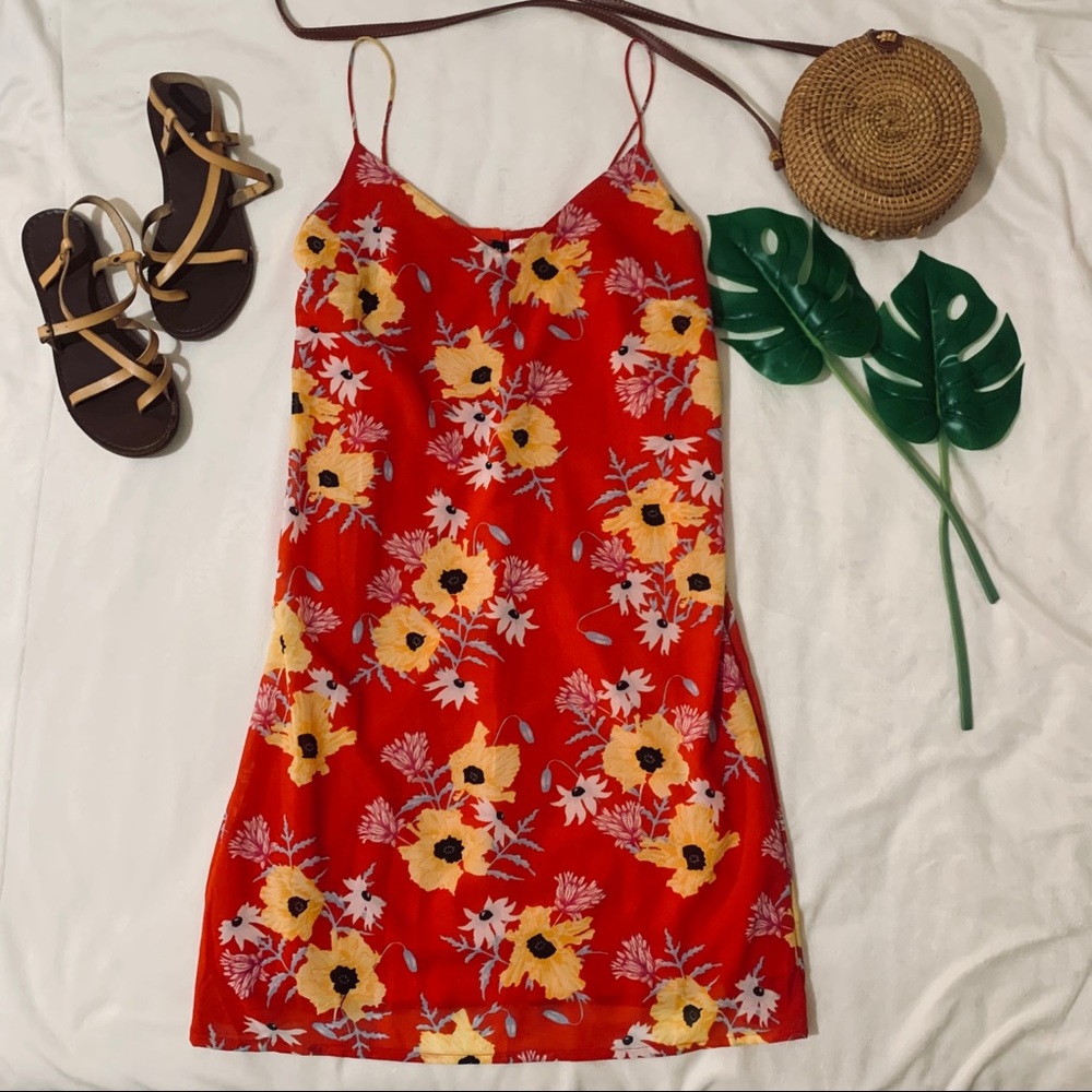 Divided H&M Red Floral Slip Dress